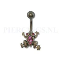 Navelpiercing sterling zilver kikker roze