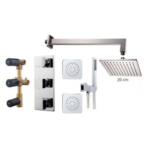 Thermostatische Inbouw Regendouche Set Wiesbaden Type 118 Body Jets Wandarm 20 cm Vierkant incl. Inbouwdeel