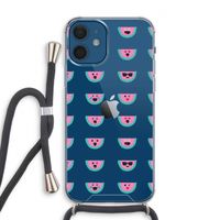 Smiley watermeloenprint: iPhone 12 Transparant Hoesje met koord