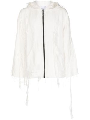 Natasha Zinko hoodie zippé à effet usé - Blanc