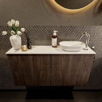 Mondiaz Fowy toiletmeubel 100cm dark brown met blad en waskom talc rechts 1 kraangat