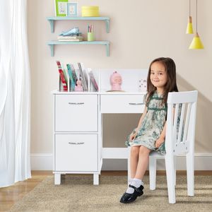 Kinderbureauset met Stoel Schoolagenbureau met Plank Open Plank en Opbergkast Jeugdschrijftafel Kinderbureau om te Tekenen Lezen (Wit)