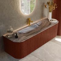 Badmeubel Mondiaz Kurve-Dlux | 150 cm | Meubelkleur Ruby | Wastafelkleur Sombra | Solid surface | Wasbak midden spoelbak | 1 kraangat