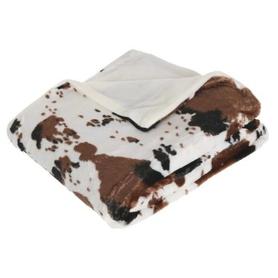 Fleece deken/fleeceplaid - wit/bruin - koeienprint - 130 x 160 cm - polyester