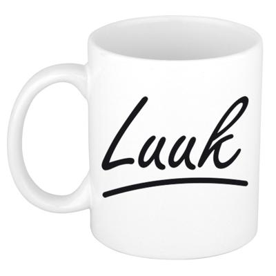 Luuk Naam koffiemok - beker - met sierlijke letters - wit - 300 ml - Cadeau - Heren Luuk Naam koffiemok - beker - met sierlijke letters - wit - 300 ml - Cadeau - Heren