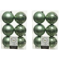 12x Salie groene kerstballen 8 cm kunststof mat/glans