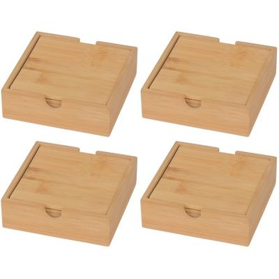 Bamboe houten glazen onderzetters - 16x stuks - vierkant - 10x10 cm