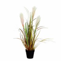 Kunstplant siergras met pluimen groen/bruin in zwarte pot 53 cm   - - thumbnail
