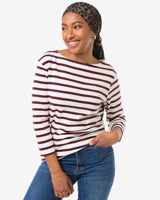 HEMA Dames T-shirt Cara jersey strepen bordeauxrood (bordeauxrood)