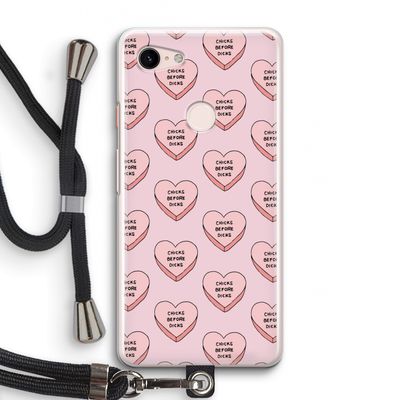 Chicks before dicks: Pixel 3 Transparant Hoesje met koord
