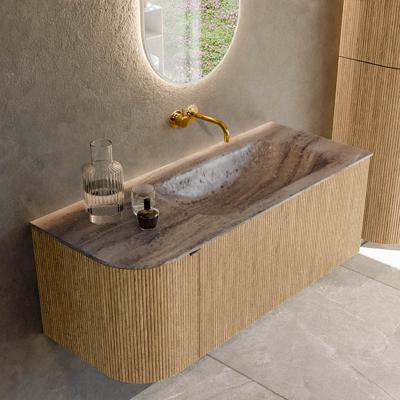 Badmeubel Mondiaz Kurve-Dlux | 115 cm | Meubelkleur Oak | Wastafelkleur Oza | Solid surface | Wasbak rechter zijde spoelbak | Zonder kraangat(en)