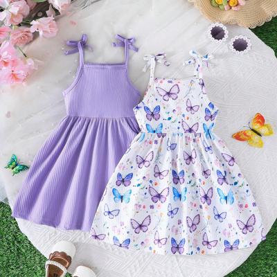 2pcs/Set Baby Girls Cartoon Animal Print Sleeveless Strap Dress & Solid Color Sleeveless Strap Dress Multicolor / 18-24M