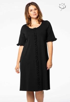 Yoek Jurk ruffled ORGANIC | Zwart | Maat 58/60