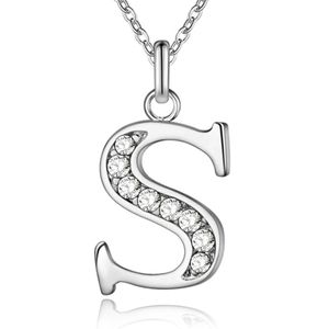 Zilverkleurige Letter S Dames Ketting met Zirkonia