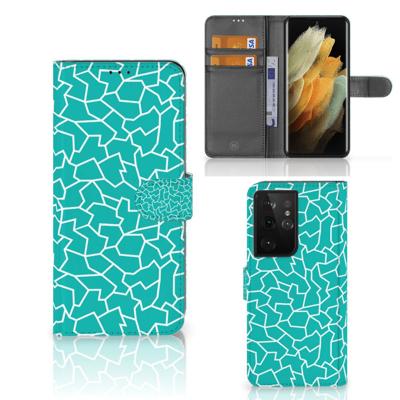 Samsung Galaxy S21 Ultra Hoesje Cracks Blue | Portemonnee hoesje