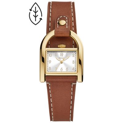 Fossil ES5264 Horloge Harwell staal-leder goudkleurig-bruin-wit 28 mm