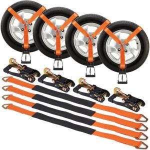 VEVOR wielkeg spanbandenset, 2" x 96" spanbanden autotransport, 4-delig aanhangerspansysteem 5000kg breukbelasting, ATV's, UTV's, aanhangwagens, wielblokken en spanbanden accessoires oranje