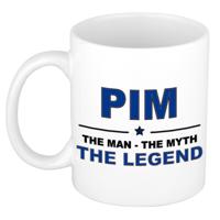 Pim cadeau mok - man myth legend - naam koffiemok / beker - wit en blauw - 300 ml
