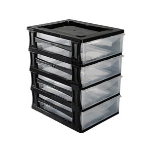 Ladeblokje/bureau organizer 4x grote lades - zwart/transparant - L26 x B35 x H39 cm - kunststof