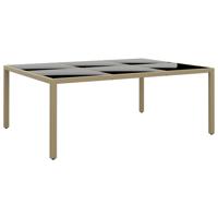 Tuintafel 200x150x75 cm gehard glas en poly rattan beige
