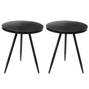 Bijzettafel Kent - Set van 2x stuks - zwart - 35 x 40 cm - rond - metaal - planten tafeltje - bijzet
