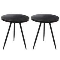 Bijzettafel Kent - Set van 2x stuks - zwart - 35 x 40 cm - rond - metaal - planten tafeltje - bijzet