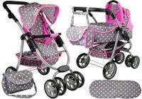 Viking Choice  Poppenwagen 2in1 met tas - Grijs met roze - thumbnail