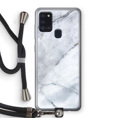 Witte marmer: Samsung Galaxy A21s Transparant Hoesje met koord