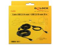 Delock USB-kabel USB 2.0 USB-A stekker, USB-B stekker 20.00 m Zwart UL gecertificeerd 83557 - thumbnail
