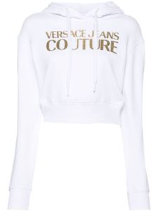 Versace Jeans Couture hoodie crop à logo strassé - Blanc