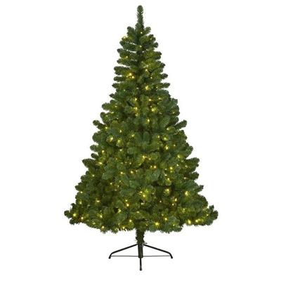 Bellatio Decorations Kunst kerstboom - groen - H210 cm - met verlichting - kunstboom