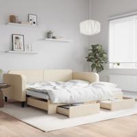 Slaapbank met onderschuifbed en lades 100x200 cm stof crème