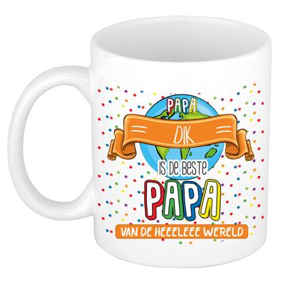 Naam mok papa Dik - wit - de beste - keramiek - 300 ml - Vaderdag/verjaardag