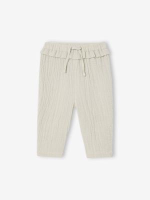 Babybroek van katoengaas groengrijs