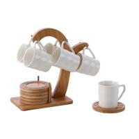 Set van koffiekopjes Home ESPRIT Wit Natuurlijk Bamboe Porselein 90 ml