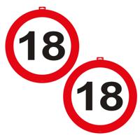 18 jaar verkeersbord - 2x - deurbord - Dia 47 cm - 18e verjaardag - feestdecoratie - feestversiering