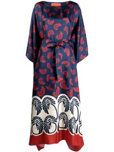 La DoubleJ robe-caftan en soie à fleurs - Bleu