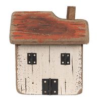 Clayre & Eef Decoratie Beeld Huis 14 cm Wit Rood Hout Wit - thumbnail