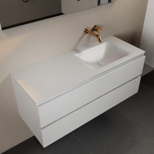 MONDIAZ AIVY 120cm badmeubel Talc, wastafel Talc solid surface rechts zonder kraangat met spiegel (AI-351641TALC-NO - AI-M120TARE - AI-S120X72)