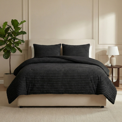 Wasbaar Lazy Dekbed Zonder Overtrek - Zonder Overtrek - Teddy Rib - Zwart - Dekbed-Discounter.nl