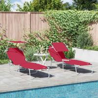 Ligstoel 2-persoon 2 pcs Rood 58 x 188 x 77cm Stof