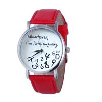 Alfabet nummer patroon lederen riem horloge (rood)
