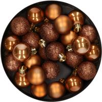 Mini kerstballen - 28x st - kaneel bruin - D3 cm - kunststof - kerstversiering