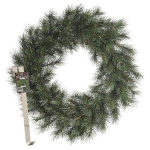 Kerstkrans 60 cm - groen - met messing zilveren hanger/ophanghaak - kerstversiering