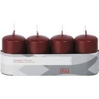 Cilinderkaarsen/stompkaarsen - set 4x - bordeauxrood - 5 x 8 cm - 18 branduren