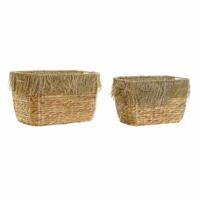 Mandenset DKD Home Decor Bruin Multicolour Natuurlijk Franjes 40 x 30 x 26 cm