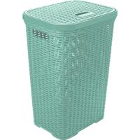 Wasmand met deksel Rotan - mintgroen - gevlochten kunststof - 60 liter - 34 x 43 x 62 cm