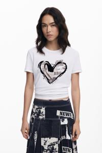 T-shirt met krantenhart - WHITE - XL