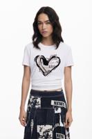 T-shirt met krantenhart - WHITE - XL