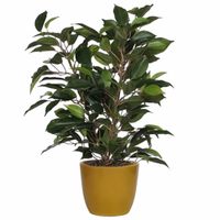 Groene ficus kunstplant 40 cm met plantenpot okergeel D13.5 en H12.5 cm - Kunstplanten - thumbnail
